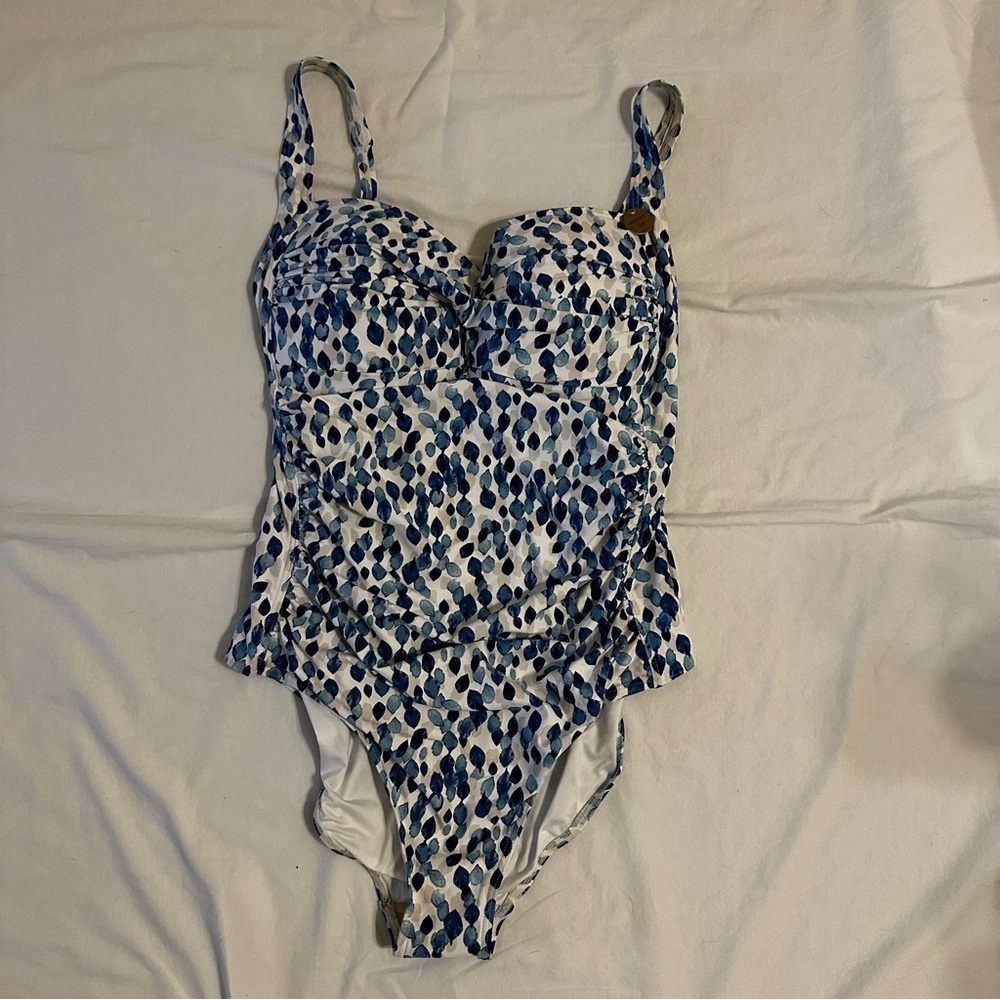 Niptuck Women’s NWT Swimsuit Size 12 Blue & White One Piece Padded Full Coverage